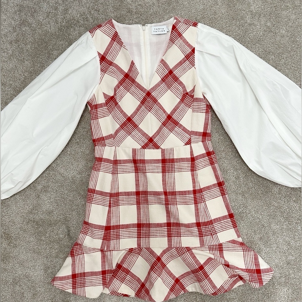 Tanya Taylor Gemma Dress Plaid w Flounce hem & Blouson sleeve - size 6 - NWT - Picture 12 of 16